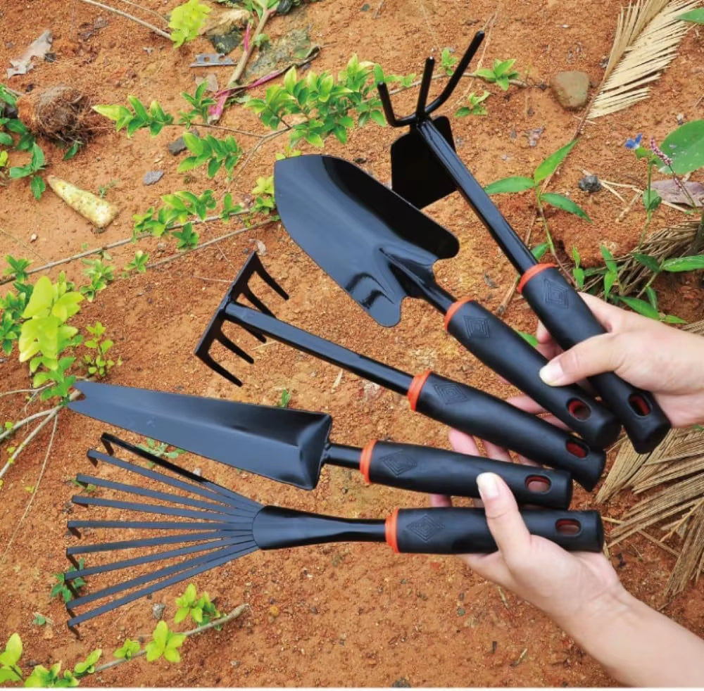 Garden Tool Set, 6 PCS Heavy Duty Gardening Tool Set with Rubber , Rake Shovel Outdoor Hand Tools Set, Comb Tool Gifts for Se