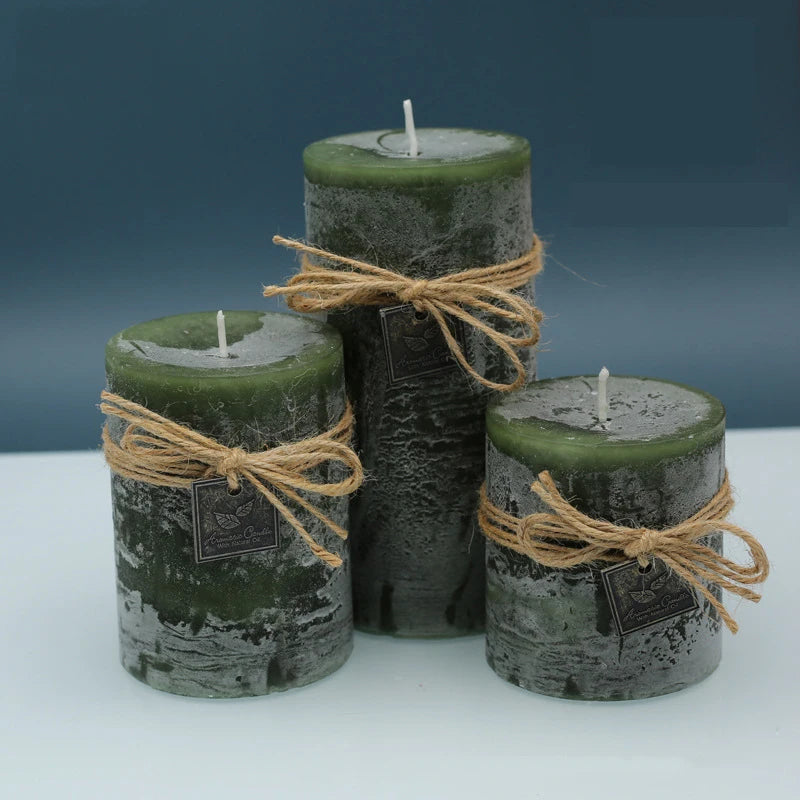 Green Scented Candles Pillar Wax Candles Smokeless Essential Oil Aromatherapy Candle Herbal Fragrance Home Decoration