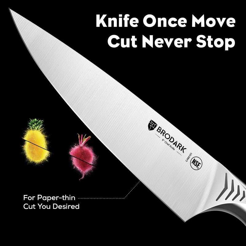 BRODARK Shark Series 15PCS Kitchen Knife Set with Block, Dishwasher Safe Knives Set for Kitchen NSF Certified German Stainless Steel Kitchen Cooking Knives Built-In Sharpener High Carbon Professional Chef Knife Steak Meat Boning Gifts for Men