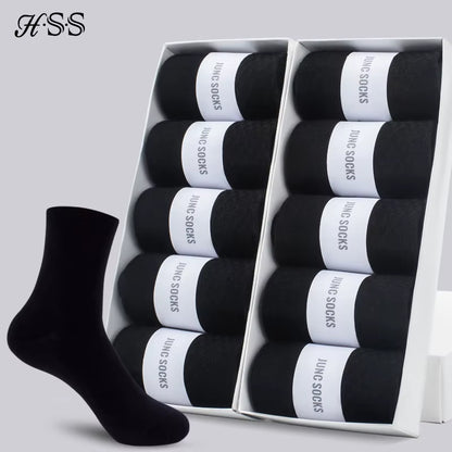 HSS 5/10 Pairs Men'S Cotton Blend Socks Black Business Men Socks Soft Breathable Summer Winter for Male Socks plus Size (6.5-14)