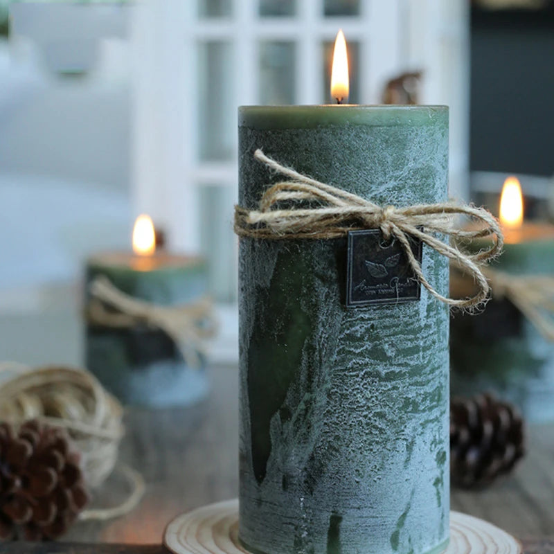 Green Scented Candles Pillar Wax Candles Smokeless Essential Oil Aromatherapy Candle Herbal Fragrance Home Decoration