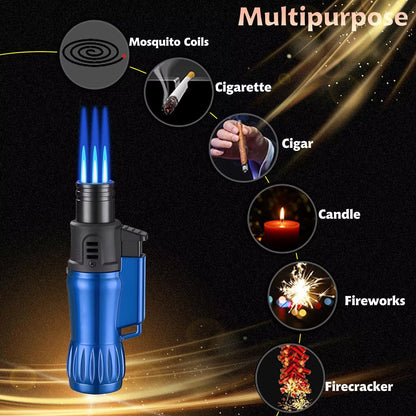 3Pcs Jet Flame Torch Lighter Windproof Design Refillable Butane Gas, Jet Triple Flame for Outdoor Indoor Gifts(Without Butane)