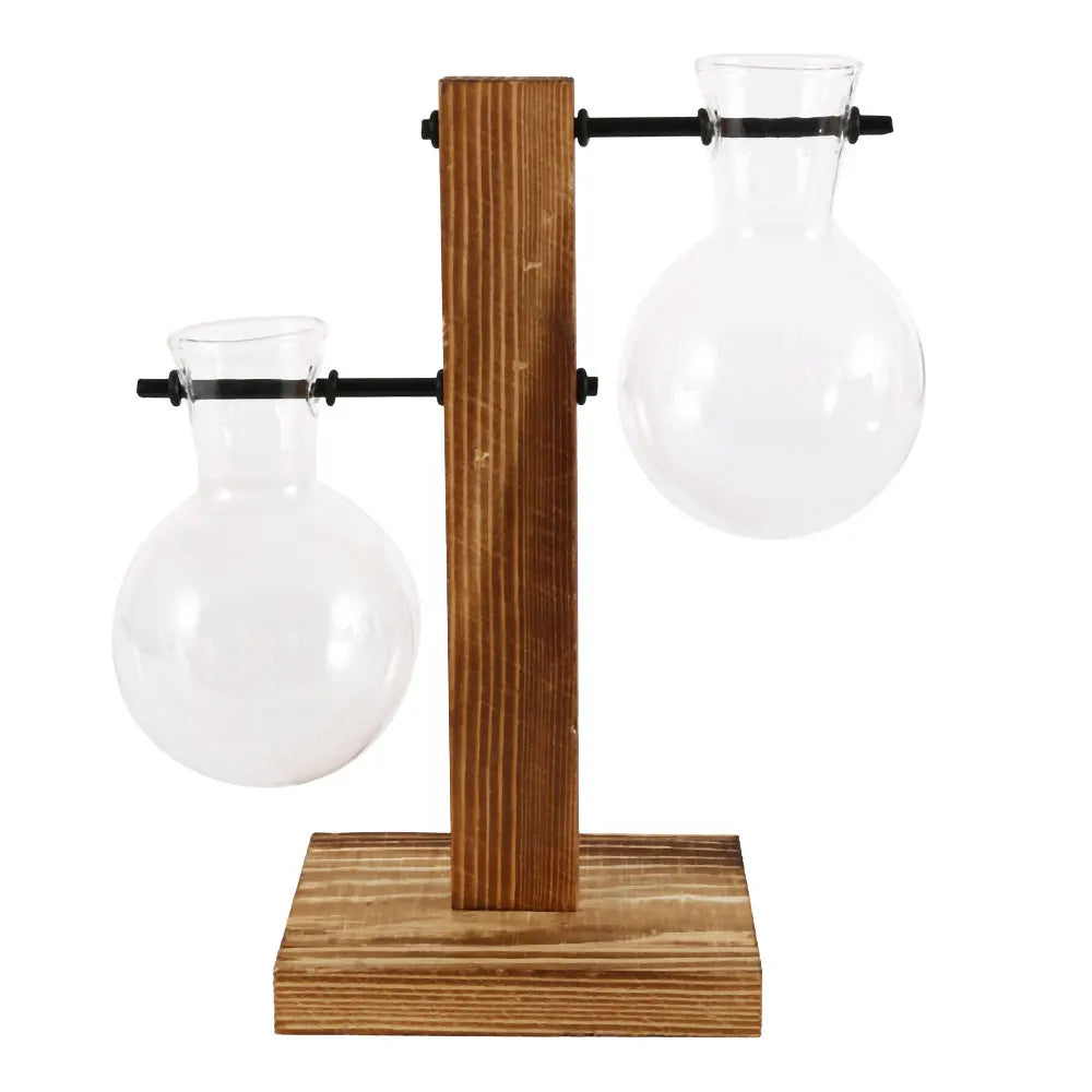 Elegant Hydroponic Glass Planter with Wooden Stand for Home and Office Decor