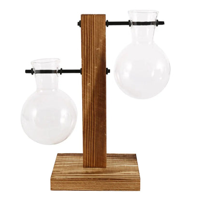 Elegant Hydroponic Glass Planter with Wooden Stand for Home and Office Decor