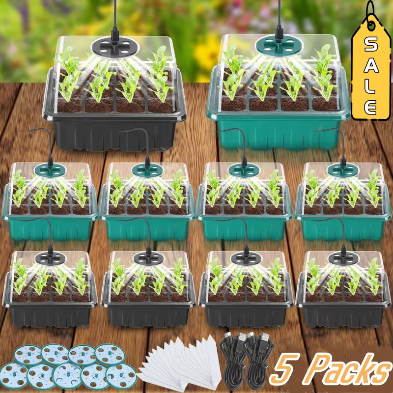Seed Starter Tray with Grow Light Full Spectrum LED Grow Light Seedling Tray Greenhouse Plant Germination Trays Seed Starter Kit