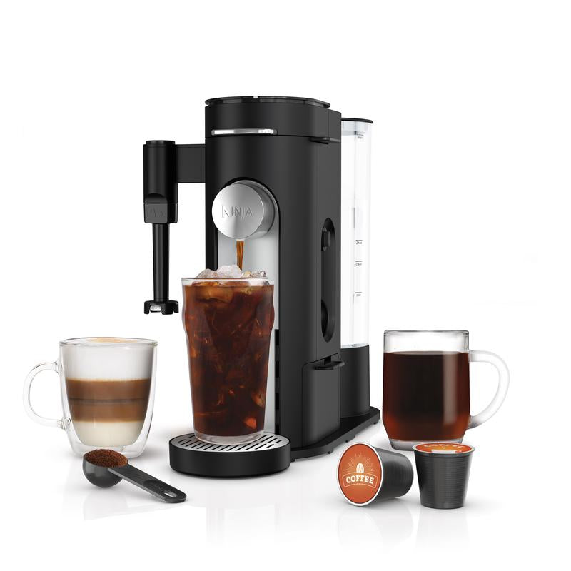 Ninja PB051 & Pb055Pods & Grounds Specialty Single-Serve Coffee Maker, K-Cup Pod Compatible, Built-In Milk Frother, 6-Oz. Cup to 24-Oz. Travel Mug Sizes, Iced Coffee Maker