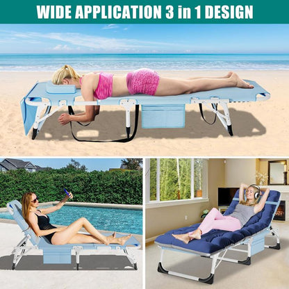 Docred Heavy Duty Tanning Chair with Face Hole, Adjustable 5-Position Recliner Detachable Pillow for Outside, Portable Lay Flat Beach Lounge Chair for Outdoor Sunbathing Beach Pool Lawn Camping