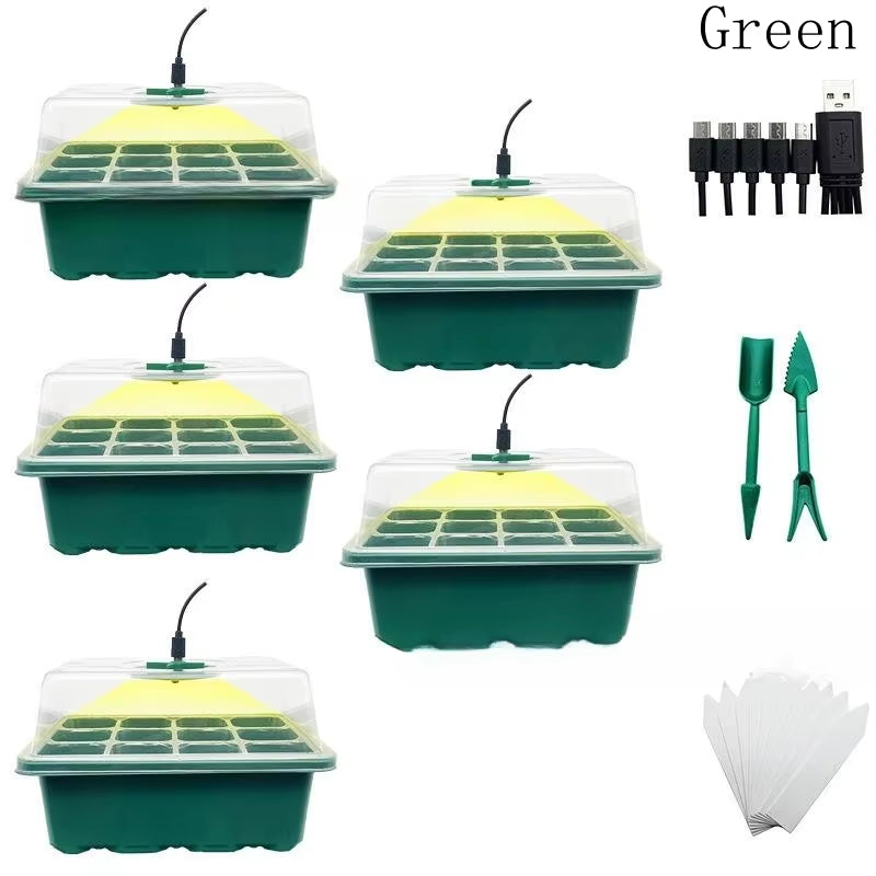 Seed Starter Tray with Grow Light Full Spectrum LED Grow Light Seedling Tray Greenhouse Plant Germination Trays Seed Starter Kit