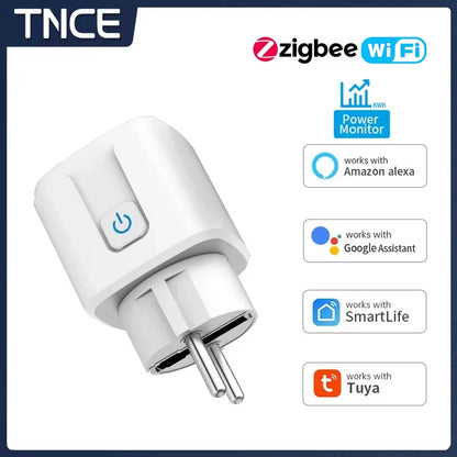 TNCE TUYA Smart Plug Wifi/Zigbee Socket EU 16A/20A with Power Monitor Timing Function Voice Control Works with Alexa Googlehome