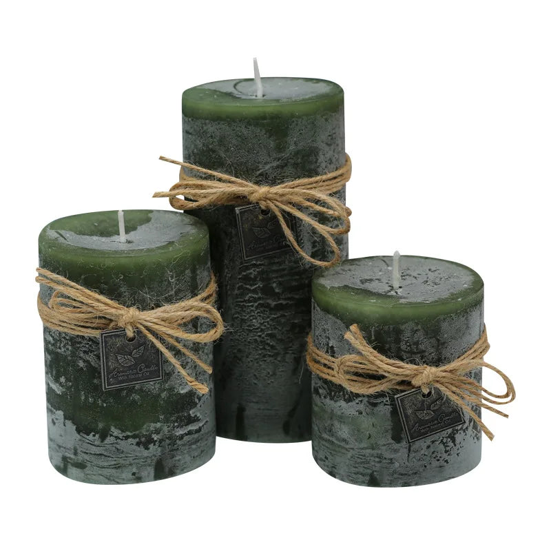 Green Scented Candles Pillar Wax Candles Smokeless Essential Oil Aromatherapy Candle Herbal Fragrance Home Decoration