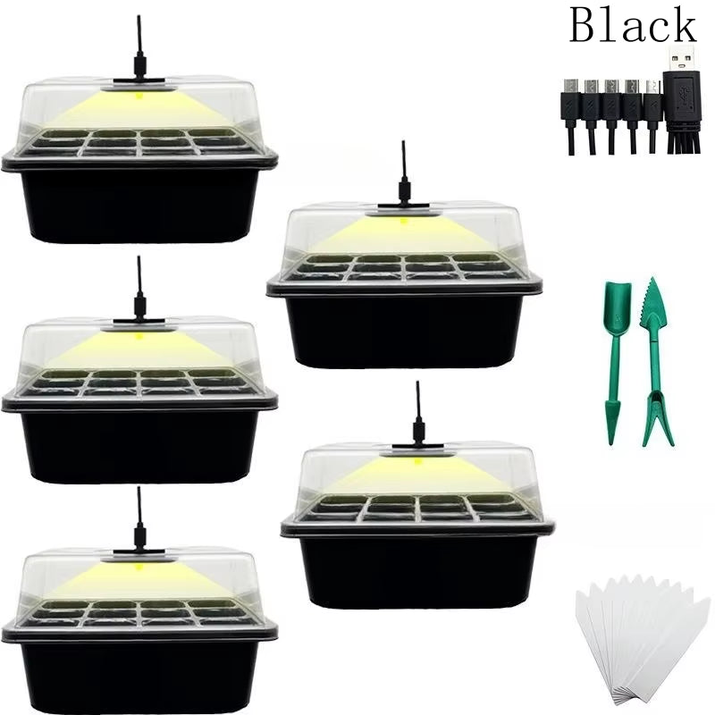 Seed Starter Tray with Grow Light Full Spectrum LED Grow Light Seedling Tray Greenhouse Plant Germination Trays Seed Starter Kit