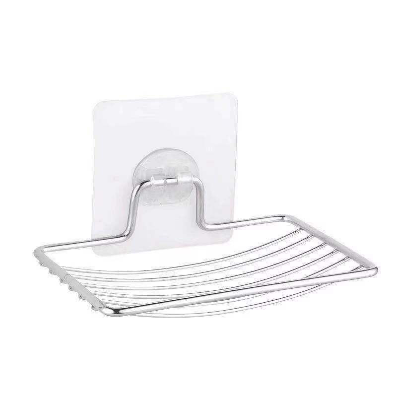 1Pc-Stainless Steel Soap Rack Punch-Free Nail-Free Bathroom Single Layer Drain Wall Hanging Sucker Soap Box Light Luxury Shelf