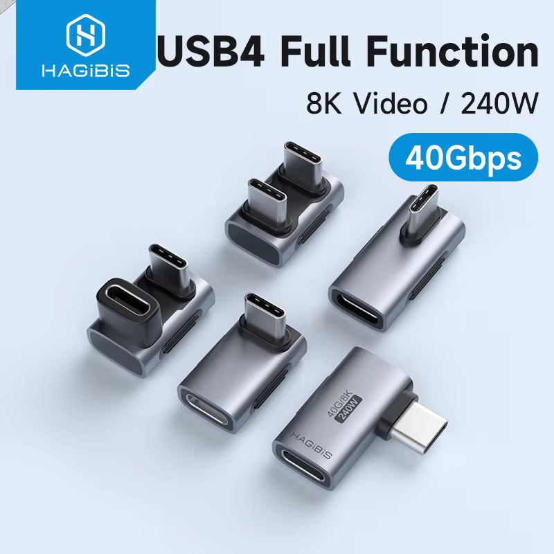 Hagibis 240W USB C to C Adapter 40Gbps 8K 60Hz 90 Degree Converter USB4 Adapter for Thunderbolt 4/3 Macbook Iphone 16 Pro Tablet
