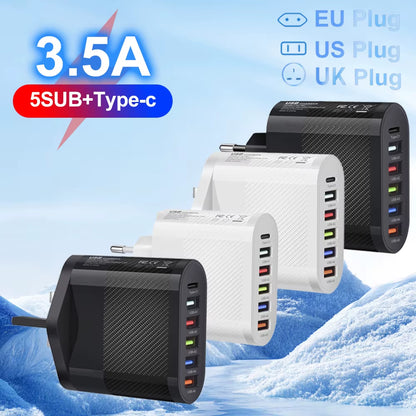 6 Ports USB Type C Charger PD Fast Charging Adapter Quick Charge3.0 for Iphone Samsung Xiaomi Huawei Phone Wall Charger Plug #3
